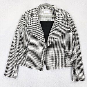Calvin Klein Jacket Womens Medium Black White Houndstooth Moto Business Casual